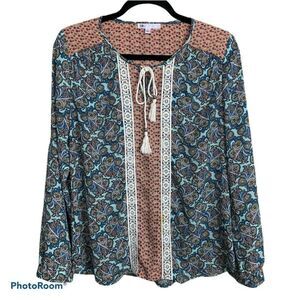 DR2 Multi Color Floral‎ Peasant Blouse Long…